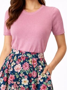 Vintage Ann Taylor Pink Silk Knit Short Sleeve Top Sz Medium
